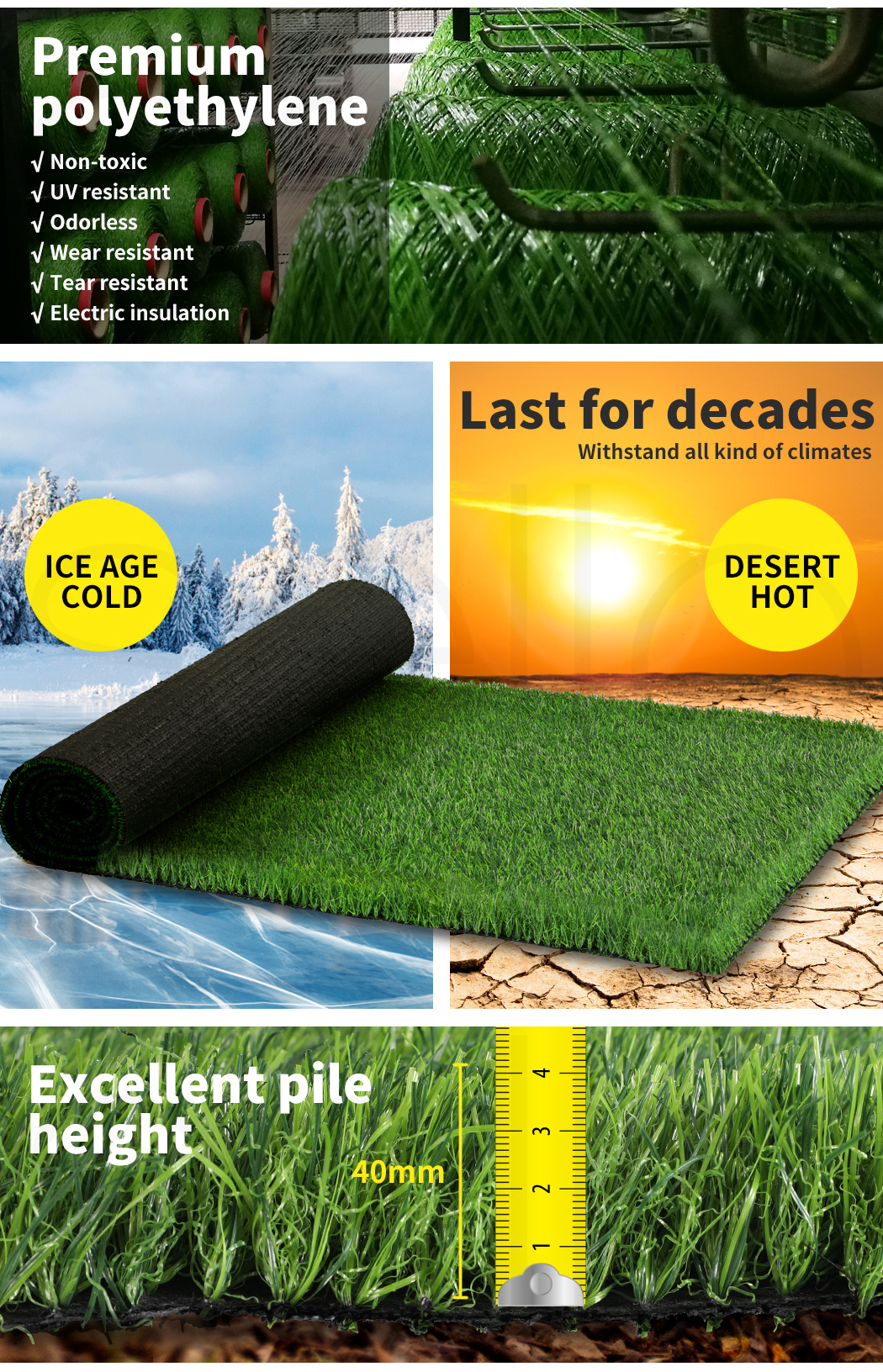Artificial Grass Fake Flooring Mat Synthetic Turf Outdoor Garden